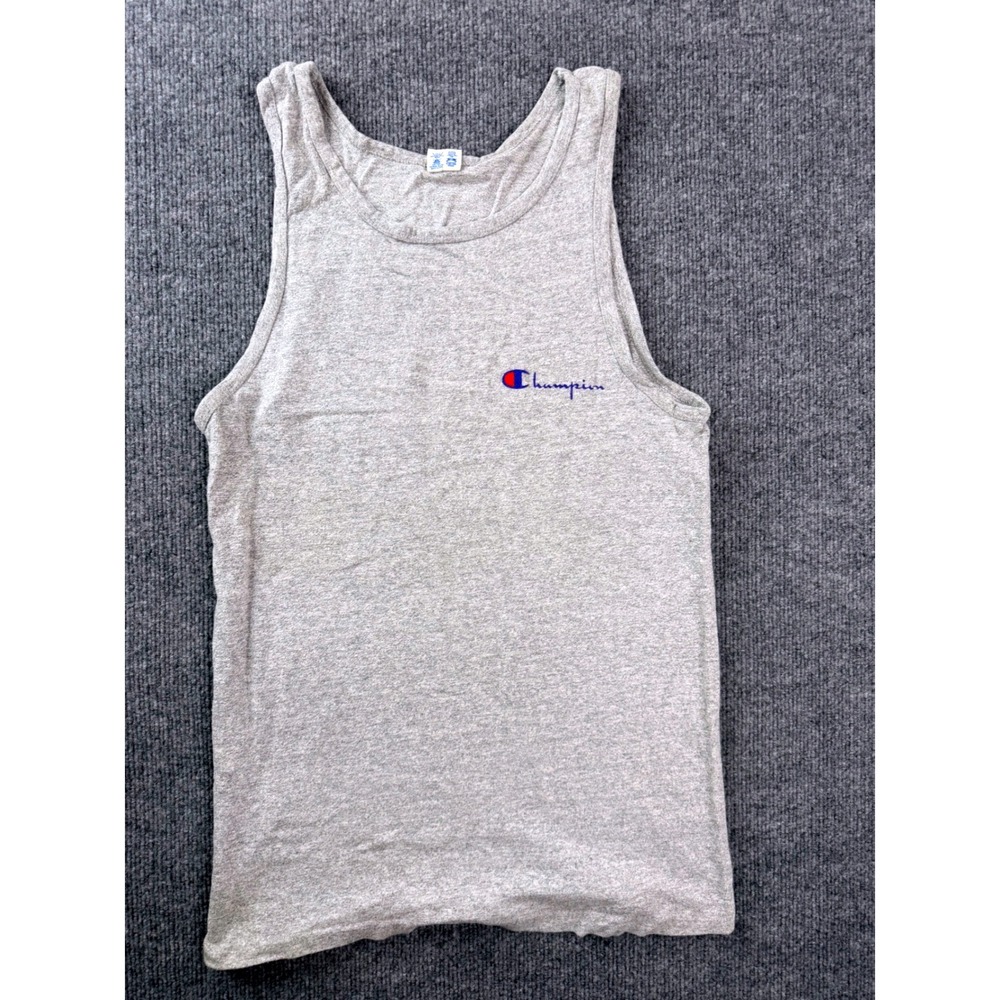 Vintage Champion Tank Top Medium Gray Cotton Blend Embroidered USA Made Y2K Mens